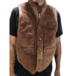 Men's Vintage Warm Suede Vest with nylon padding, zipper & metal snap buttons
